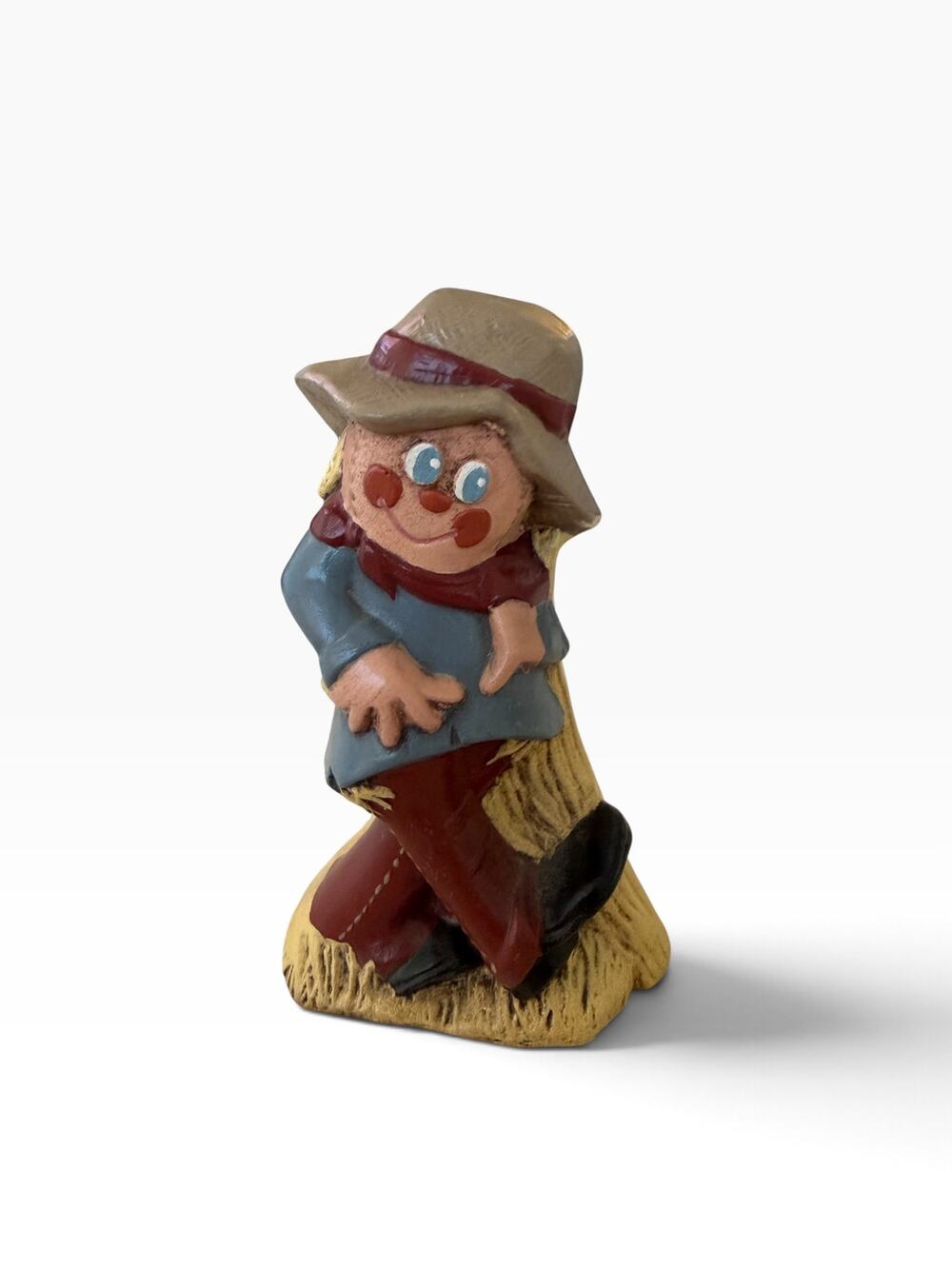 Vintage Hand-Painted Ceramic Scarecrow Figurine - 4.5" Fall Harvest Autumn Decor